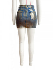 Metallic Foil Printing Denim Skirts