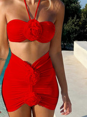 Solid Color Halter Neck Fitted Bikinis