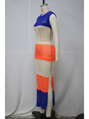 Colorblock Knitting High Rise Sleeveless Dresses