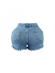 Faux Pearl Chain Fuzzy Trim Denim Shorts