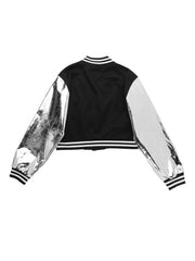 Embroidery Metallic Button Up Baseball Jacket