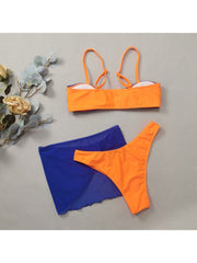 Colorblock Spaghetti Straps Cropped Bikinis Sets