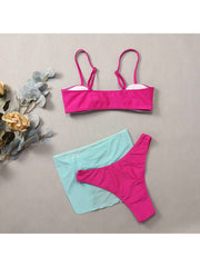 Colorblock Spaghetti Straps Cropped Bikinis Sets