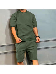 Patchwork Cotton Loose Men's Short Suit