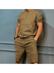 Patchwork Cotton Loose Men's Short Suit