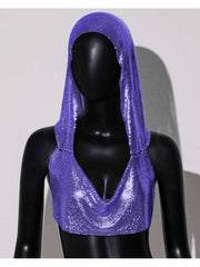 Sequin Hooded Backless Cropped Tank Top