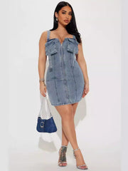 Denim Zipper Duffel Bag Sleeveless Dress