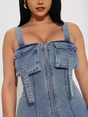 Denim Zipper Duffel Bag Sleeveless Dress