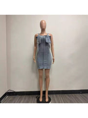 Denim Zipper Duffel Bag Sleeveless Dress