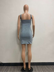 Denim Zipper Duffel Bag Sleeveless Dress