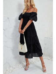 Patchwork Square Neck Puff Sleeve Short Sleeve Dress