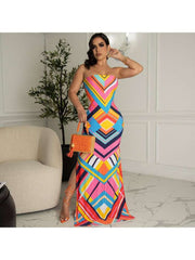 Colorblock Geometric Strapless Maxi Dress