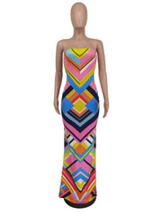 Colorblock Geometric Strapless Maxi Dress