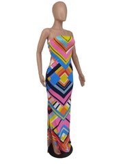 Colorblock Geometric Strapless Maxi Dress