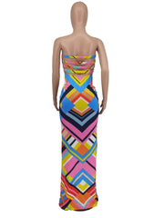 Colorblock Geometric Strapless Maxi Dress