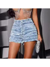 Ripped Raged Hem High Rise Denim Shorts
