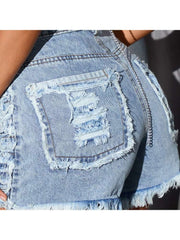 Ripped Raged Hem High Rise Denim Shorts