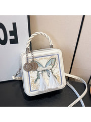 Butterfly Pattern Fringe Zipper Satchels