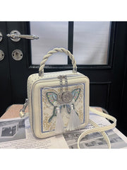 Butterfly Pattern Fringe Zipper Satchels