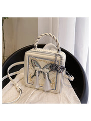 Butterfly Pattern Fringe Zipper Satchels