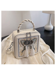 Butterfly Pattern Fringe Zipper Satchels