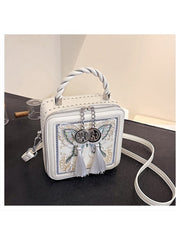 Butterfly Pattern Fringe Zipper Satchels