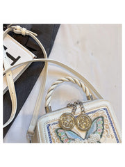 Butterfly Pattern Fringe Zipper Satchels