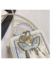 Butterfly Pattern Fringe Zipper Satchels