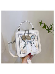 Butterfly Pattern Fringe Zipper Satchels