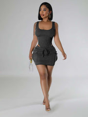 Sleeveless Bodysuits Cargo Skirt Sets