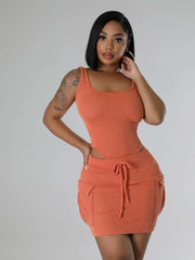 Sleeveless Bodysuits Cargo Skirt Sets