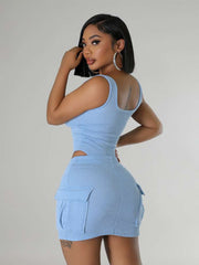 Sleeveless Bodysuits Cargo Skirt Sets