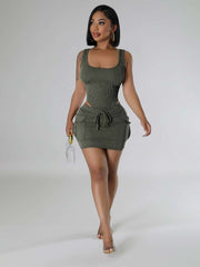 Sleeveless Bodysuits Cargo Skirt Sets