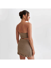 Hollow Out Knitting Strapless Skirt Sets