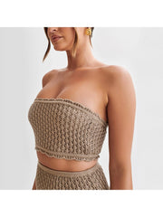 Hollow Out Knitting Strapless Skirt Sets