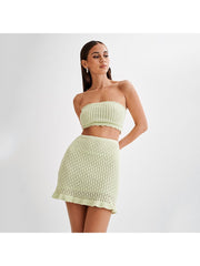 Hollow Out Knitting Strapless Skirt Sets