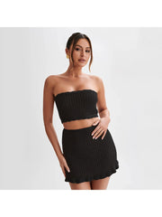 Hollow Out Knitting Strapless Skirt Sets