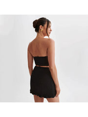 Hollow Out Knitting Strapless Skirt Sets