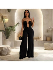 Patchwork Hollow Out Wide Leg Jumpsuits