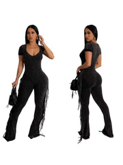 Fringe Bodycon Short Sleeve Jumpsuits