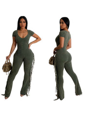 Fringe Bodycon Short Sleeve Jumpsuits