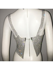 Rhinestone Spaghetti Straps Cropped Design Tops