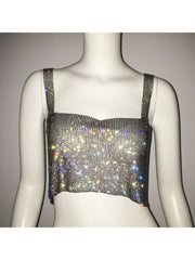 Rhinestone Spaghetti Straps Cropped Design Tops