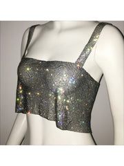 Rhinestone Spaghetti Straps Cropped Design Tops