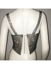 Rhinestone Spaghetti Straps Cropped Design Tops