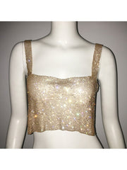 Rhinestone Spaghetti Straps Cropped Design Tops