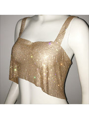 Rhinestone Spaghetti Straps Cropped Design Tops