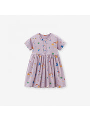 Cartoon Pattern Flower Single Breasted Girl Dresses