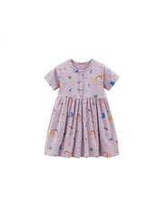 Cartoon Pattern Flower Single Breasted Girl Dresses