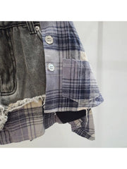 Plaid Patchwork Denim Irregular Skirts